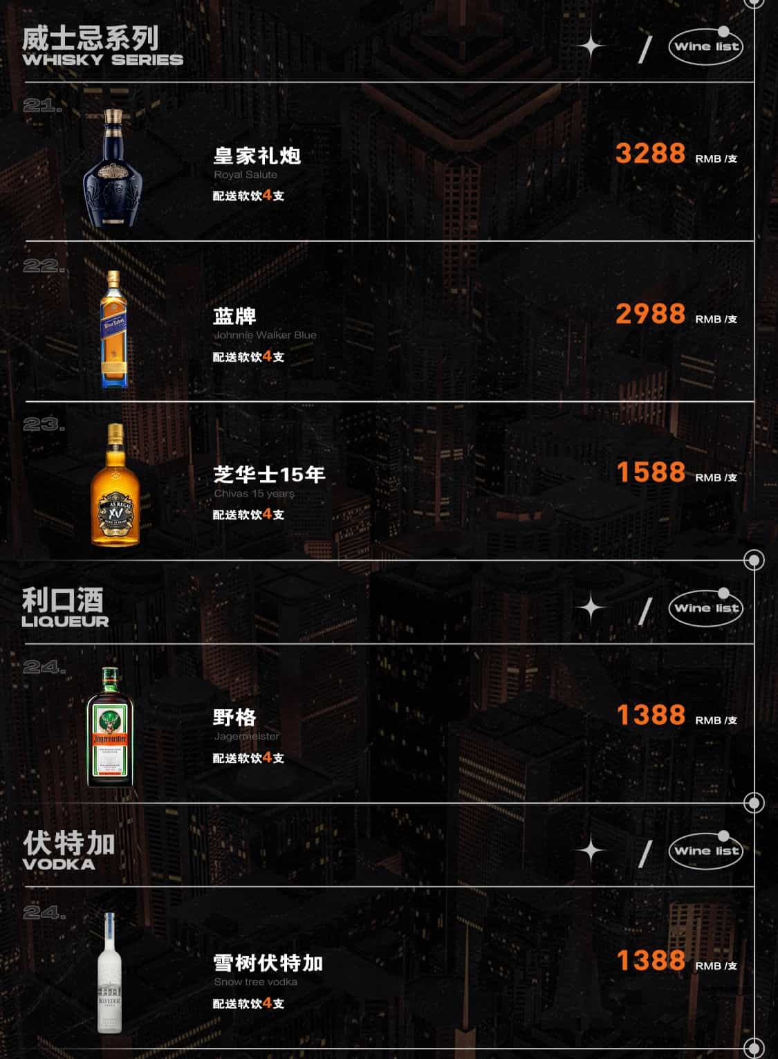 天宫酒吧酒水价格单图片